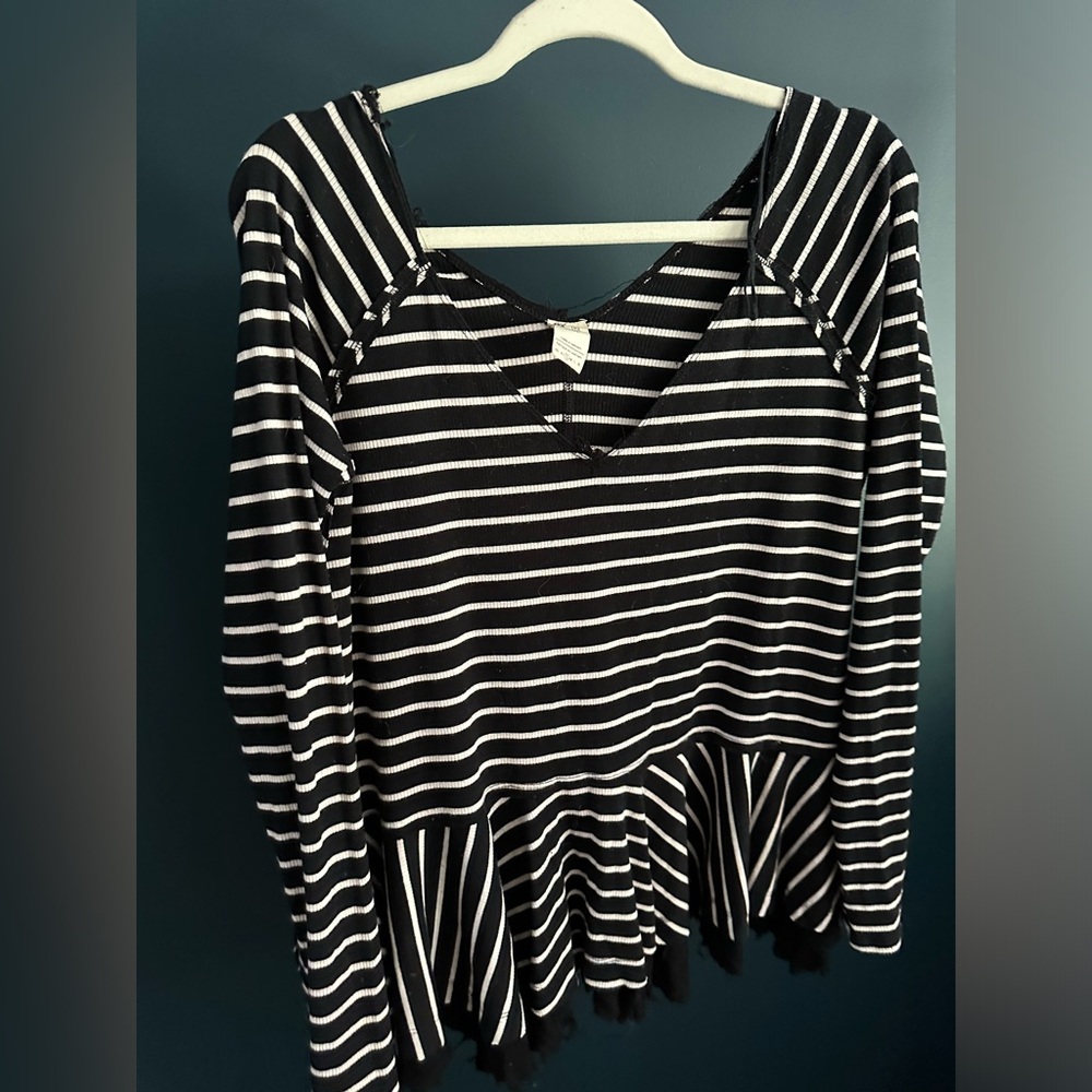Black and white stripped Free People Babydoll top size small